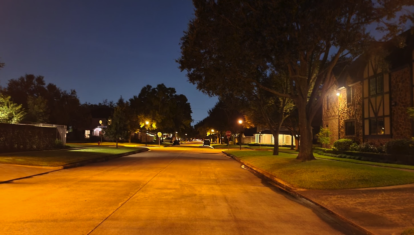 West University Place streets at night.